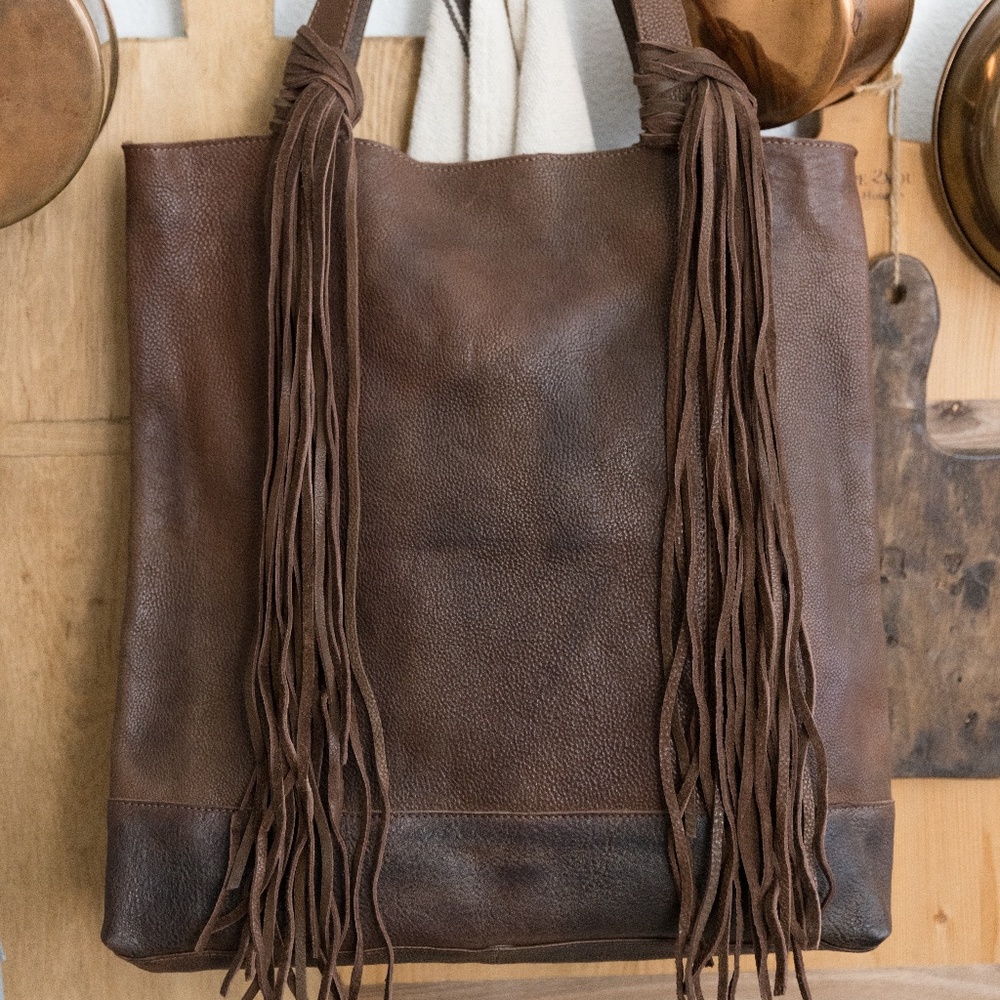 Genuine Leather Dark Brown Tote / Purse with Removable Tassels